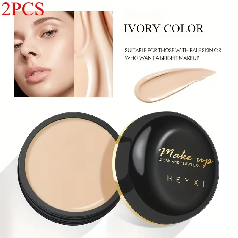 2-Piece Full Coverage Concealer - Waterproof, Matte Finish, Suitable for All Light Beige Tones, Hides and Dark Spots, Long-Lasting, Multi-Color, Plant-Based Formula