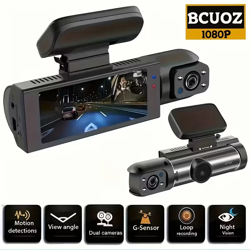 1080P Dual Camera Dash Cam for Cars with IR Night Vision, Loop Recording, Wide Angle Lens & 3.16" IPS Screen - 32GB SD Card Optional, Adhesive Mount, 5V Rechargeable Battery, Fit for All Vehicles